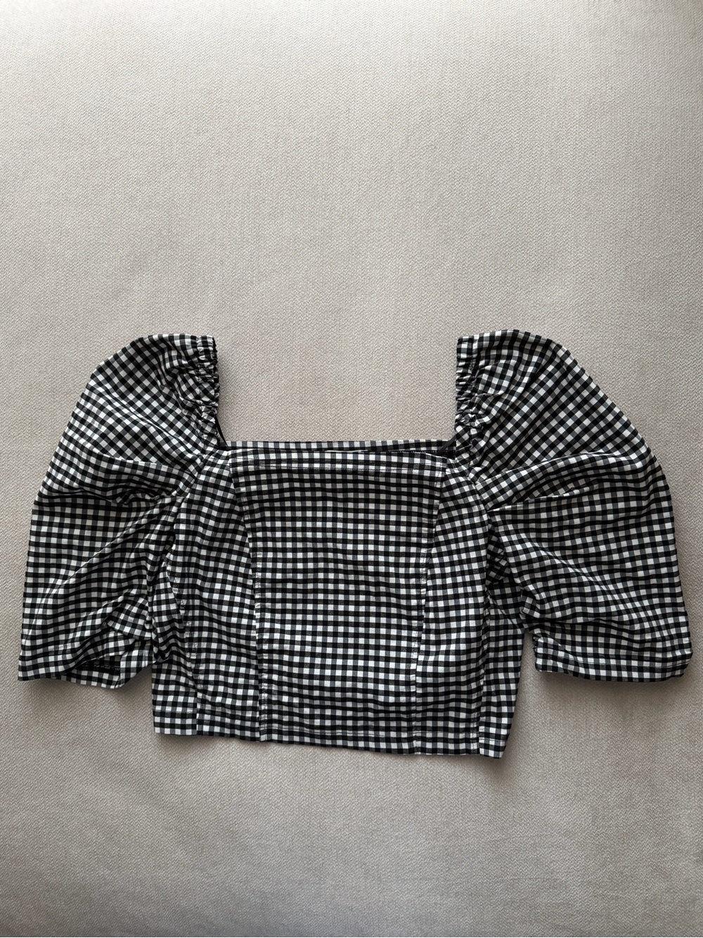 Topshop Black & White Gingham Puff Sleeve Crop Top